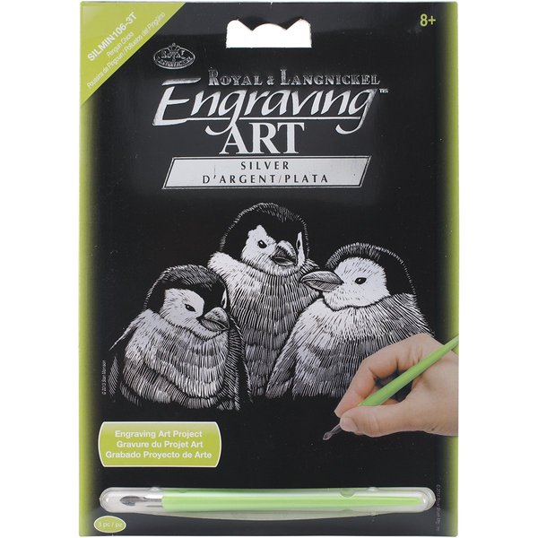 ROYAL BRUSH Silver Foil Engraving Penguin Chicks Art Mini Kit, 5" by 7"