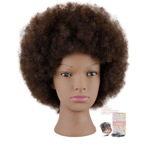 Kalyx Mannequin Head African American with 100% Human Hair Cosmetology Afro Hair Manikin Head for Practice Styling Braiding