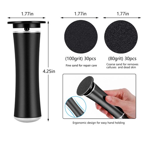 Electric Foot Callus Remover Speed Adjustable with 60pcs Replacement Sandpaper Discs Professional Pedicure Tool Kit Callus Shaver Dead Cracked Hard Dry Skin 16 In 1 Grooming Kit Stainless Steel(Black)