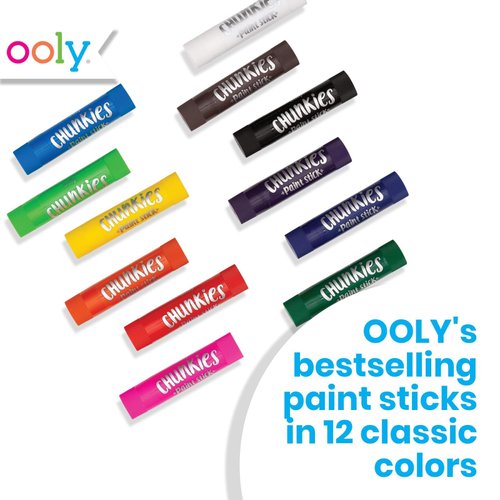 Ooly Chunkies Quick Drying Tempera Paint Sticks for Kids, Classic Colors, Set of 12 Twistable Kids Paint Sticks for Toddlers 2-4 Years, Mess Free Chubby Toddler Paint Sticks [12 Classic Colors]