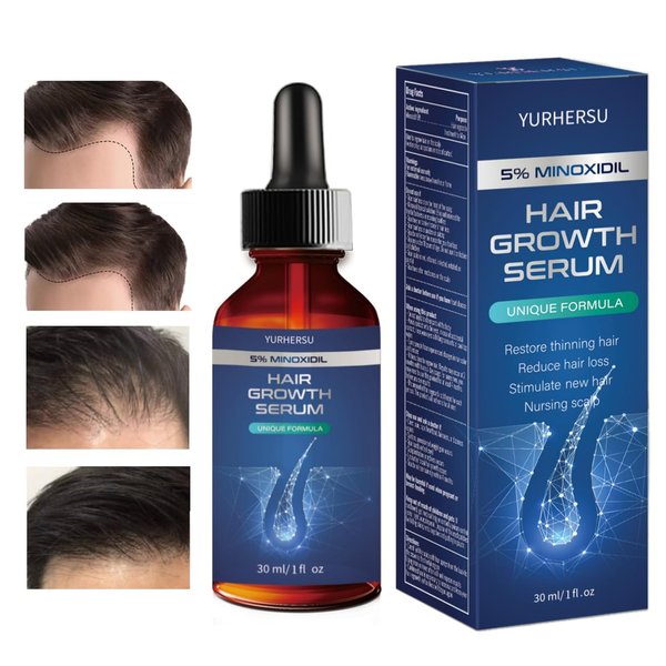 Hair Growth Serum, 5% Minoxidil, With Biotin & Glycerin, for Men's Beard & Women's Hair Regrowth, Anti Hair Loss Treatment, Make Hair Stronger Thicker Longer, 1 fl oz (30 ml)