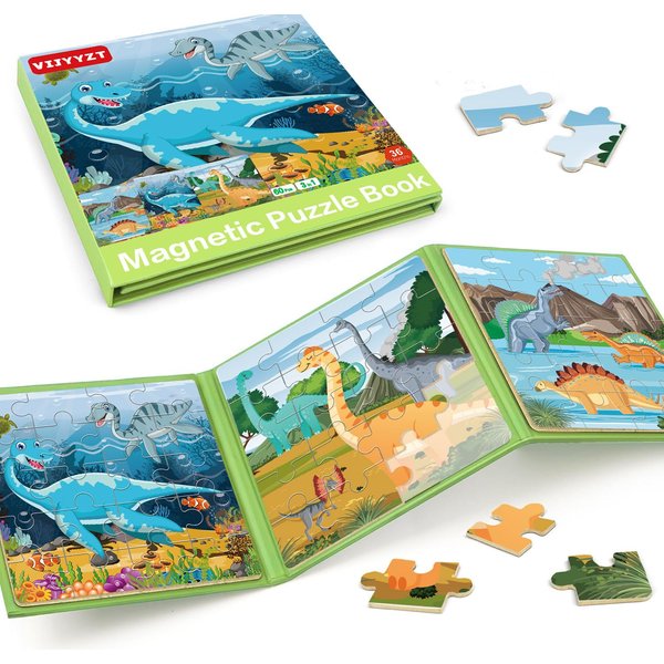 Magnetic Puzzles for Kids Ages 4-6, 20-Piece Travel Toys Dinosaur Toddler Puzzles Ages 3-5, Educational Learning Magnets, Ideal Road Trip Activities Toys for 3 4 5 6 Boys and Girls