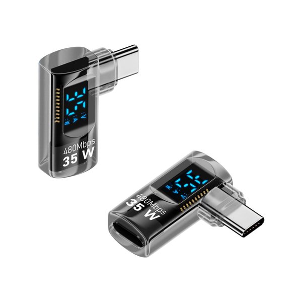 Danfetsoy 90 Degree Lightning to USB C Adapter with Digital Display, 35W 90 Degree USB C Male to Light-ning Female Adapter for Laptop & iPhone & iPad & MacBook (Light Black, 2Pack)