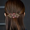 iRIIRIO 2pcs Hair Metal Barrettes with Rhinestone Hair Bronze Metal Spring Clips for French Hair Style for Women Girls (Blue+Champagne)