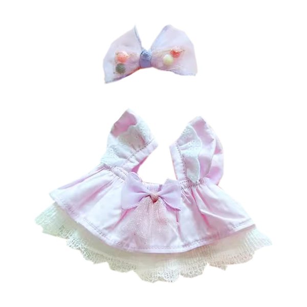 niannyyhouse 20cm Plush Doll Clothes Loose Solid Color Dress Headwear Soft Stuffed Plush Toy Dress Up Accessories (Purple)