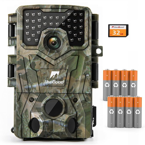 usogood Trail Camera 36MP 4K 30fps Game Camera with Night Vision Motion Activated IP66 Waterproof, 65ft 120° Wide Angle Detection Hunting Camera, for Outdoor Garden Backyard Wildlife Monitoring