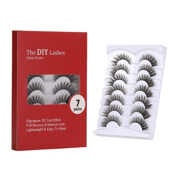 7 Pairs Natural False Eyelashes,Reusable Mink Cat Eye Lashes Fluffy Volume Strip Lashes Natural Look Extensions Thick Volume Lashes Long Eyelashes,Easy to Wear and Remove (Natural)