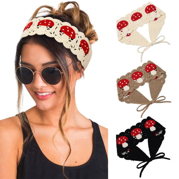 HAIMEIKANG Hippie Hair Bandanas Headbands for Women Boho Headband Knit Hair Bands Floral Head Wrap for Girls (mushroom)