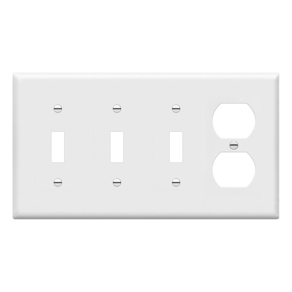ENERLITES Combination Triple Toggle/Single Duplex Receptacle Outlet Wall Plate, Standard Size 4-Gang Light Switch Cover (4.50" x 8.19"), Polycarbonate Thermoplastic, UL Listed，881321-W, 1. White