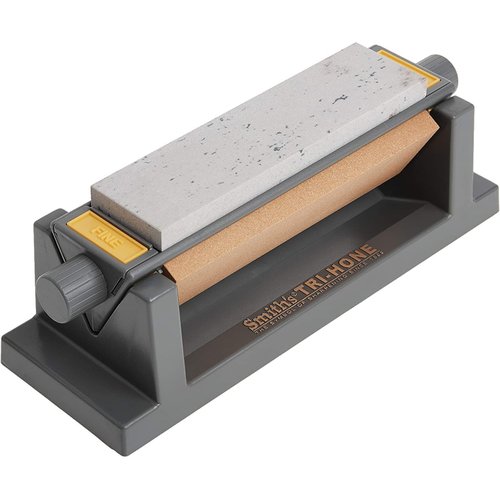 Smith’s TRI6 Arkansas Tri-Hone Stone Sharpening System Grey 6” Fine, Medium, & Coarse Stones 3-Way Honing Nonslip Rubber Feet Restore Tools, Hunting, Kitchen, Fishing & Pocket Knives