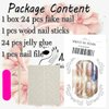 White French Press on Nails Square Long Length Fake Nail DIY Naked Glue on Nails with Rhinestones Design Nail Full Cover Glitter Line French Coffin Nails Tips for Women Acrylic Nail Decoration 24 PCS