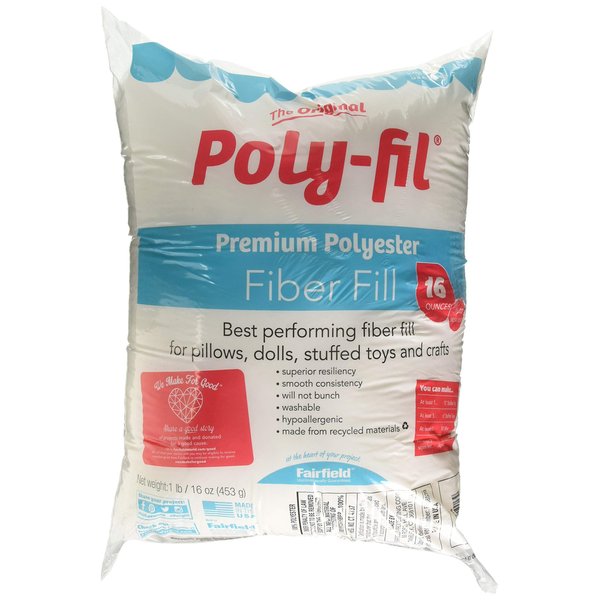 Fairfield The Original Poly-Fil, Premium Polyester Fiber Fill, Soft Pillow Stuffing, Stuffing for Stuffed Animals, Toys, Cloud Decorations, and More, Machine-Washable Poly-Fil Fiber Fill, 16-ounce Bag