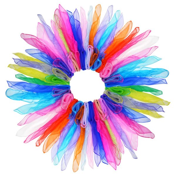 Tayfremn 28pcs Dance Scarves, Square Juggling Silk Dance Scarves Play Scarves Movement Scarves Magic Tricks Performance Props Accessories 24 by 24 Inches,14 Color
