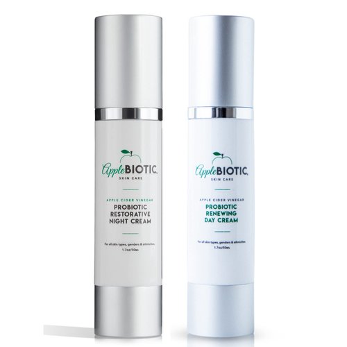 Apple Cider Vinegar Night & Day Cream Duo with Vitamin B3, Green Tea and Chamomile Extracts for Dry, Oily, Sensitive Skin, Skincare for men, women, teens