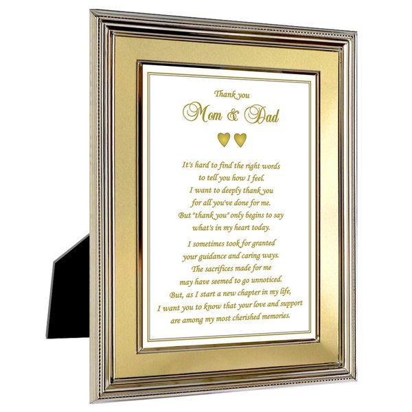 Poetry Gifts Thank You Card for Parents for Your Wedding, Graduation in 5x7 Inch Gold Frame