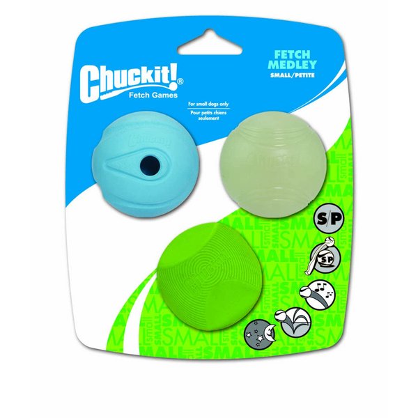 Chuckit Fetch Medley Dog Ball Dog Toys, Small (2 Inch) Pack of 3, for Small Breeds