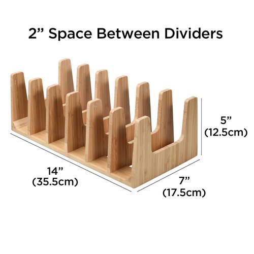 MobileVision Bamboo Pot Lid Holder Organizer for Storage in Cabinets or Kitchen Countertops, 6 Sections