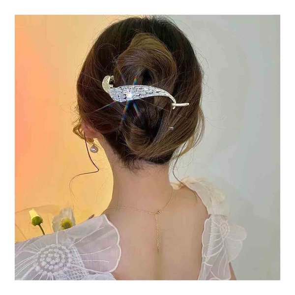Yheakne Vintage Crystal Banana Clip Gold Rhinestone Hair Barrette Metal Hair Clip Pin French Ponytail Holder Alloy Clincher Clip Accessories for Women and Girls (With Crystal)