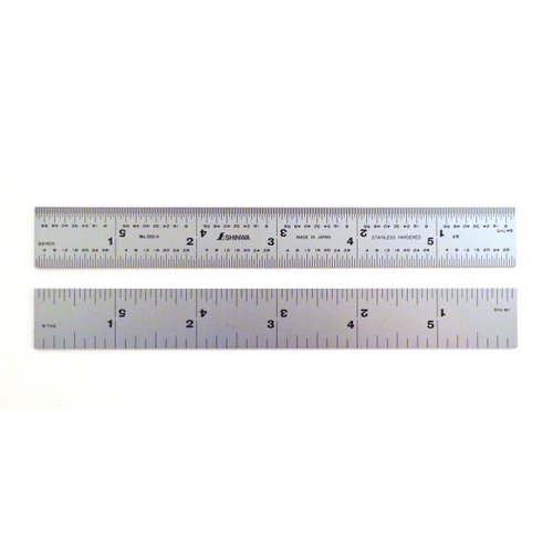 Shinwa 6" 4R Rigid (.750 wide x .035 thick) Zero Glare Satin Chrome Stainless Steel 4R Machinist Engineer Ruler/Rule with Graduations in 1/64, 1/32, 1/8, 1/16 Model H-3001A