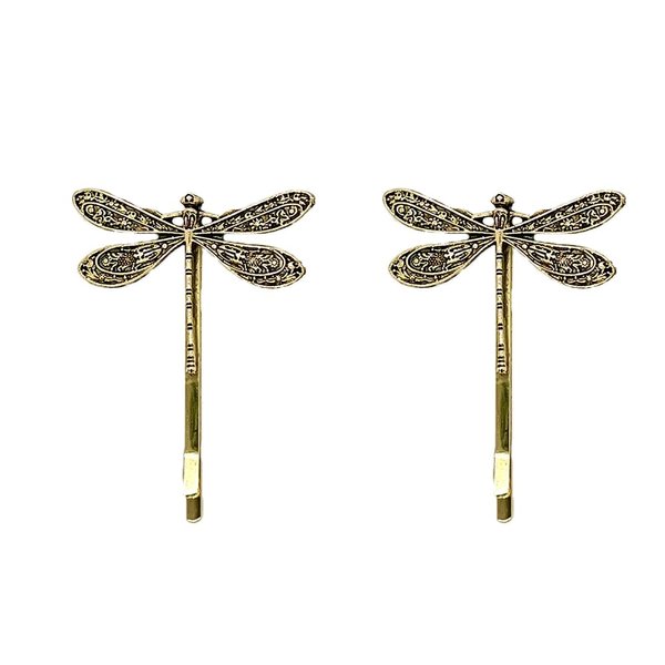 ZHOUMEIWENSP 1pair Vintage Silver Dragonfly Hairpin Simple Hairpin Bridal Hairpin (Gold)