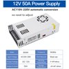 DC 12V 50A 600W Power Supply Adapter Transformer Switch AC 110V / 220V to DC 12V 20amp Switching Converter LED Driver for LED Strip Light CCTV Camera Security System Radio,Computer Project,3D Printer