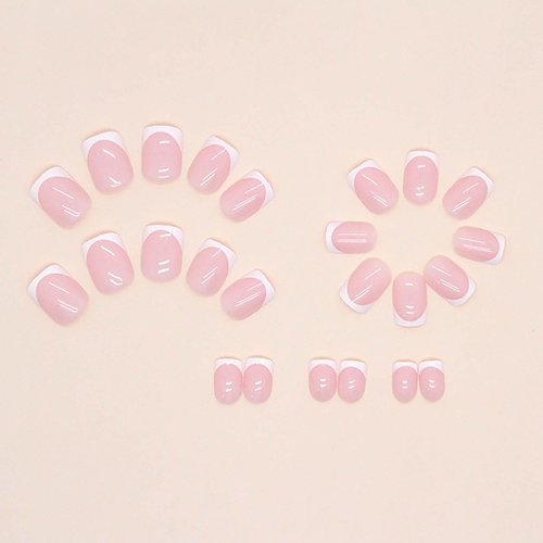 Lifextol French Tip Press on Nails Short Fake Nails Square Stick on Nails Press ons with Adhesive Tabs,24pc Pink Press on Nails French Nails Press on