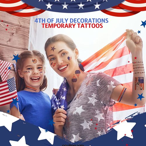 4th of July Independence Day Tattoo Sticker American Flag USA Temporary Tattoos Waterproof Face Body Arm Patriotic Memorial Day Tattoos for Child Adult Party Decor (10 Sheets, 68 * 120mm/2.68/4.73in)