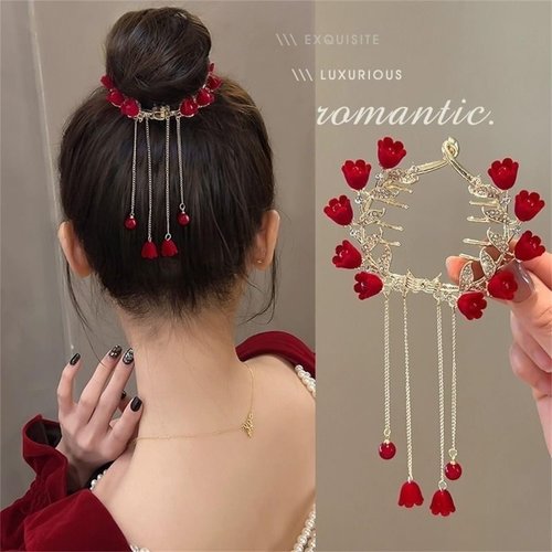 2PCS Butterfly Flower Ponytail Hair Accessories Hair Claws Clip Tassels French Style Hair Barrette Non Slip Jaw Banana for Women 041-2PCS#03