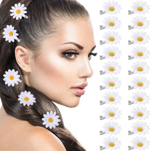 CHANZET Daisy Hair Clip 20pcs, Mini Flower Tiny Clips Barrettes for, Cute Small Pins Hairpins Decorative Accessories Women Toddler Girls Bridal Wedding, White
