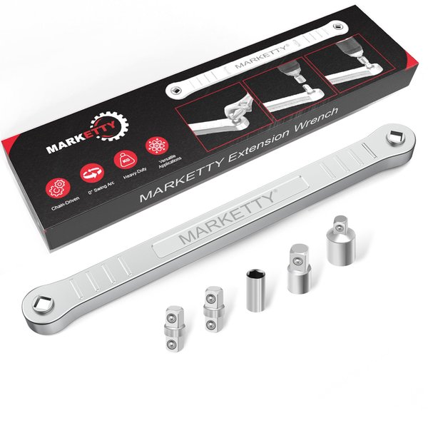 MARKETTY 15.35in - 3/8in Extension Wrench Set, Offset Extension Wrench, Ratchet Extension, Tight Reach Extension Wrench with 5 Adapters Socket Included