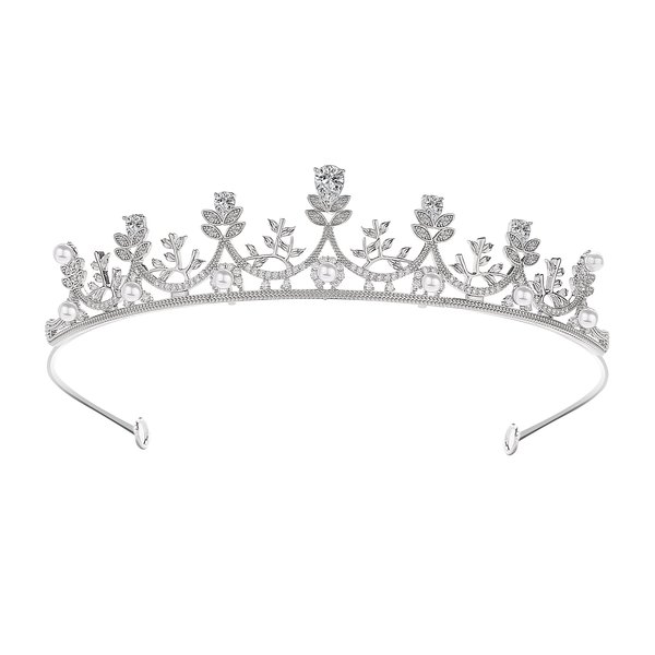 Wedding Tiaras Crowns for Women Cubic Zirconia Gold Tiaras Bride Royal Queen Headband Princess Quinceanera Headpieces for Birthday Prom Pageant Party (Silver5)