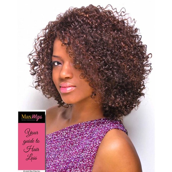 Mischa Wig Color FS4/27 - Carefree Wigs Mid-Length Tight Curls Synthetic Curly Side Part African American Women's Machine Wefted Lightweight Average Cap Bundle with MaxWigs Hairloss Booklet