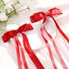 VOBOBE 2PCS Hair Bows for Women Girls, Tassel Ribbon Bowknot Hair Clips Barrettes for Girl with Small Long Tail Solid Satin Hair Accessories (Red-Glitter)