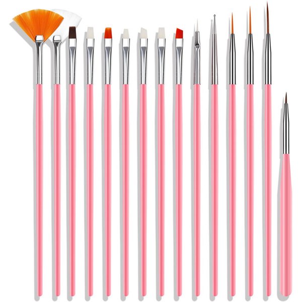 15 Pcs Nail Art Acrylic Brush Set Painting Pen Art Salon Brush Tools Nail Decoration Kit (Pink)