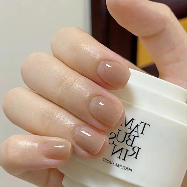 24 Pcs Coffee Color Press on Nails Short Square - SHANRUN Warm Color Fake Nails Press ons with Solid Design False Nail Full Cover Acrylic Artificial Nail Art Glue on Nail for Women Manicure Supplies