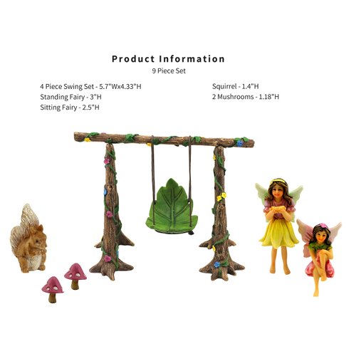 PRETMANNS Fairies for Fairy Garden - Fairy Garden Kit, with Fairy Garden Fairies - Garden Fairies & Fairy Garden Swing - 6 Items