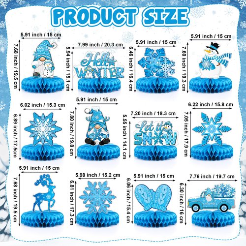 Pasimy 12 Pcs Hello Winter Honeycomb Centerpieces Let It Snow Party Decorations Winter Wonderland Table Toppers Christmas Table Centerpieces Winter Table Decor for Xmas Holiday Birthday Party Supplies