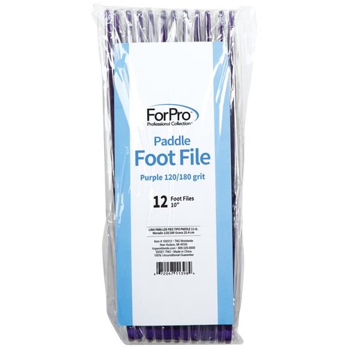 ForPro Professional Collection Pedicure Paddle Foot File, Disposable Foot Files for Heels, 120/180 Grit, Purple, 10” L, Pack of 12