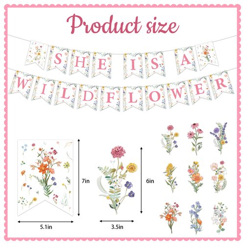 Rngmsi She Is a Wildflower Party Decorations - 11PCS Floral Baby Shower Decorations Spring Wildflower Birthday Party Banners Hanging Swirls Decorations Supplies a Little Wildflower Is on the Way Decor