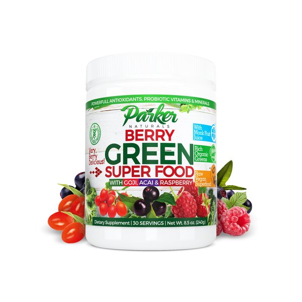 Berry Green Superfood Powder Smoothie Mix with Organic Greens & Organic Fruits, Enzymes, Probiotics, Antioxidants, Vitamins, Minerals - Alkalize & Detox - Non GMO, Vegan & Gluten Free - 240 Grams