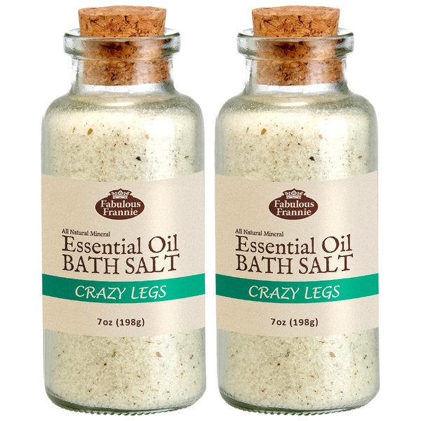 Fabulous Frannie Aromatherapy Crazy Legs Mineral Bath Salt Lemon, Peppermint, Lemongrass, Frankincense and Cypress Pure Essential Oil 7oz (Pack of 2)