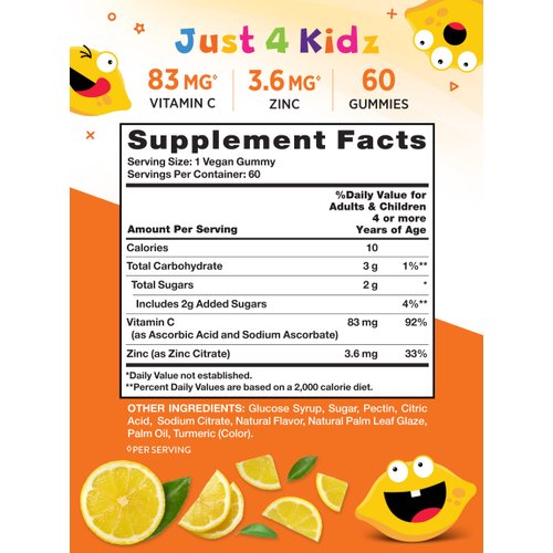 Vitamin C Gummies for Kids | with Zinc | 60 Count | Vegetarian, Non-GMO & Gluten Free | by Natures Truth