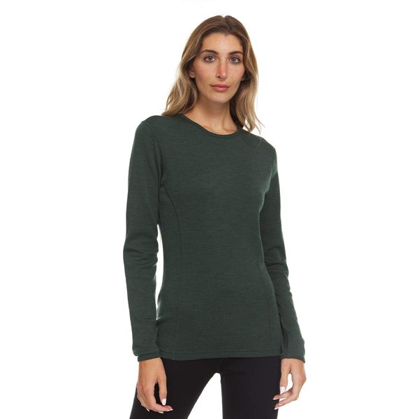100% Merino Wool - Women's Midweight Base Layer - Long Sleeve Crew - Forest Green - X-Small