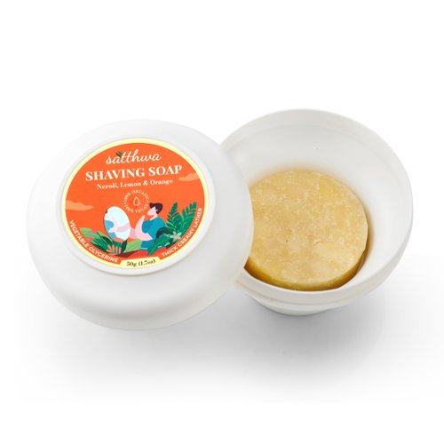 Satthwa Organic Shaving Soap Puck infused with Neroli, Lemon & Orange | Create the Perfect Lather | Excellent for Silky Smooth Shaves | Hydrates and Shields, For Men & Women - 50gx2 (1.7oz x2)