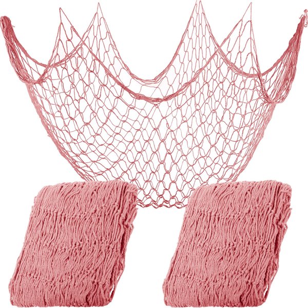 2 Pieces Fish Net Decorative 80 x 40 Inch, Wall Hanging Fishnet for Mermaid, Pirate, Nautical, Under The Sea Party Decorations, Ocean Themed Hawaii Beach Halloween Party Supplies (Pink)