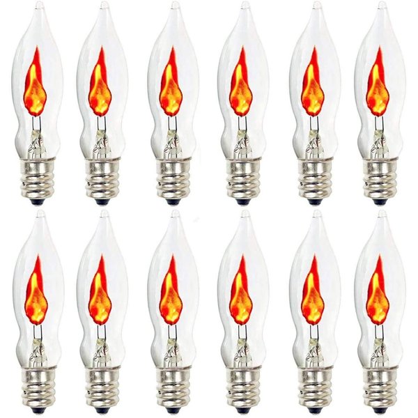Romasaty Flicker Flame Light Bulb, Flame Shaped Bulb Dances with a Flickering Orange Glow, E12 Flame Candelabra Light Bulbs, 12 Pack