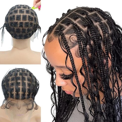 PXCPXC Braided Wig Cap for Crochet Braids Embroidery Full Double Lace Braided Wig With Baby Hair Suitable for Making Crochet Wigs Easy to Handle 113Sections Wig Cap with Bangs