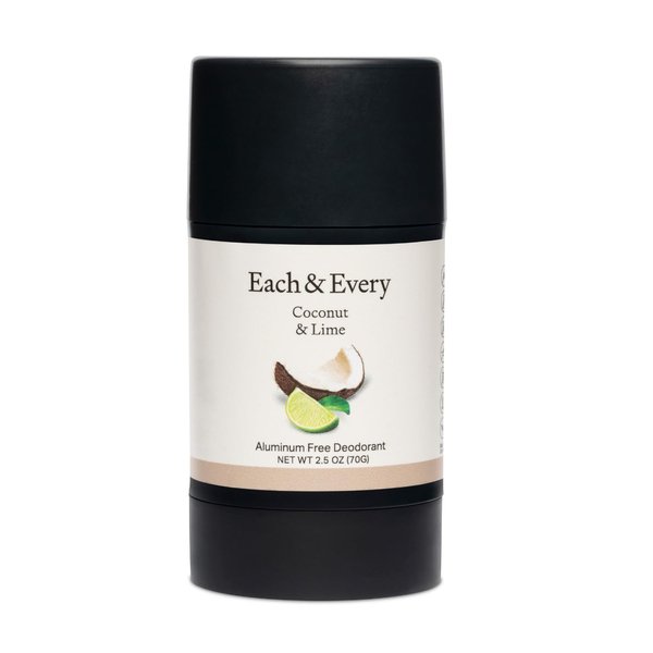 Each & Every Natural Aluminum-Free Deodorant for Sensitive Skin with Essential Oils, Plant-Based Packaging, Coconut & Lime, 2.5 Oz.