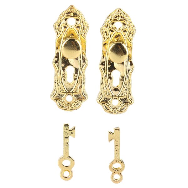 2 Set Dollhouse Door Lock and Key Set, 1:12 Miniature Knob Hardware Handle Key Set,Mini Furniture Accessories Parts