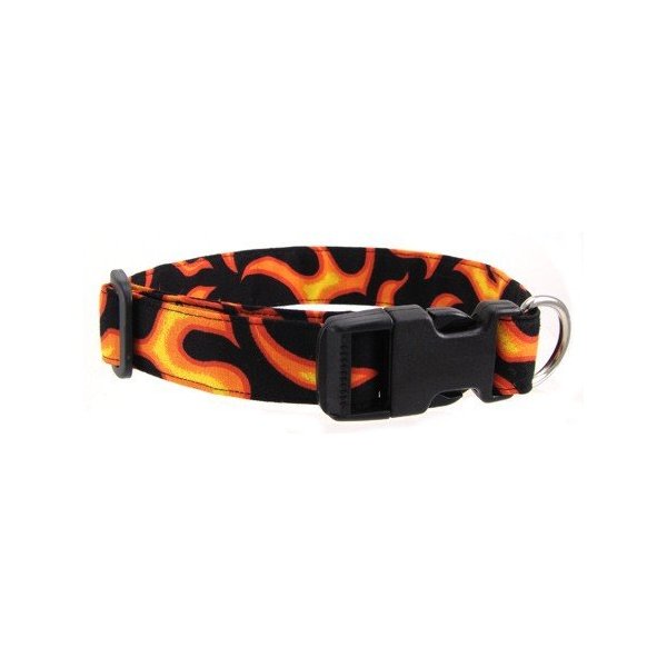 K9 Bytes Orange Flames Soft Adjustable Dog Collar with Quick Release Buckle Medium